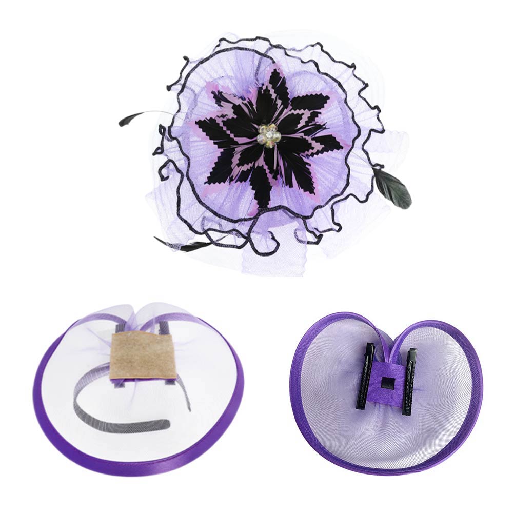 Bold Floral Accent Fascinator Headband Hair Clip Statement Dressy Hat Lavender