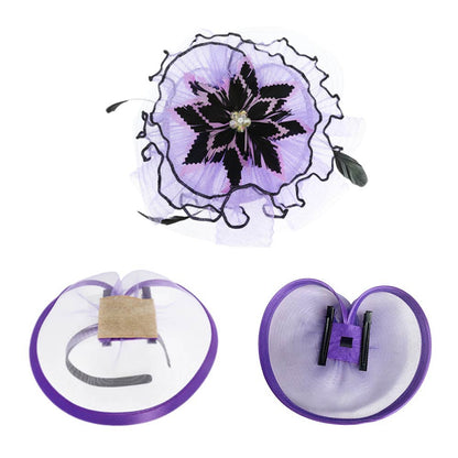 Bold Floral Accent Fascinator Headband Hair Clip Statement Dressy Hat Lavender