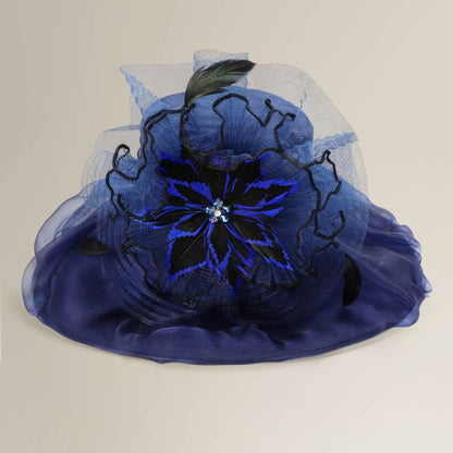 Bold Floral Accent Fascinator Headband Hair Clip Statement Dressy Hat Navy