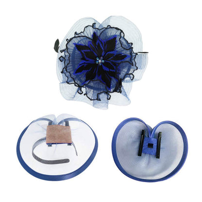 Bold Floral Accent Fascinator Headband Hair Clip Statement Dressy Hat Navy