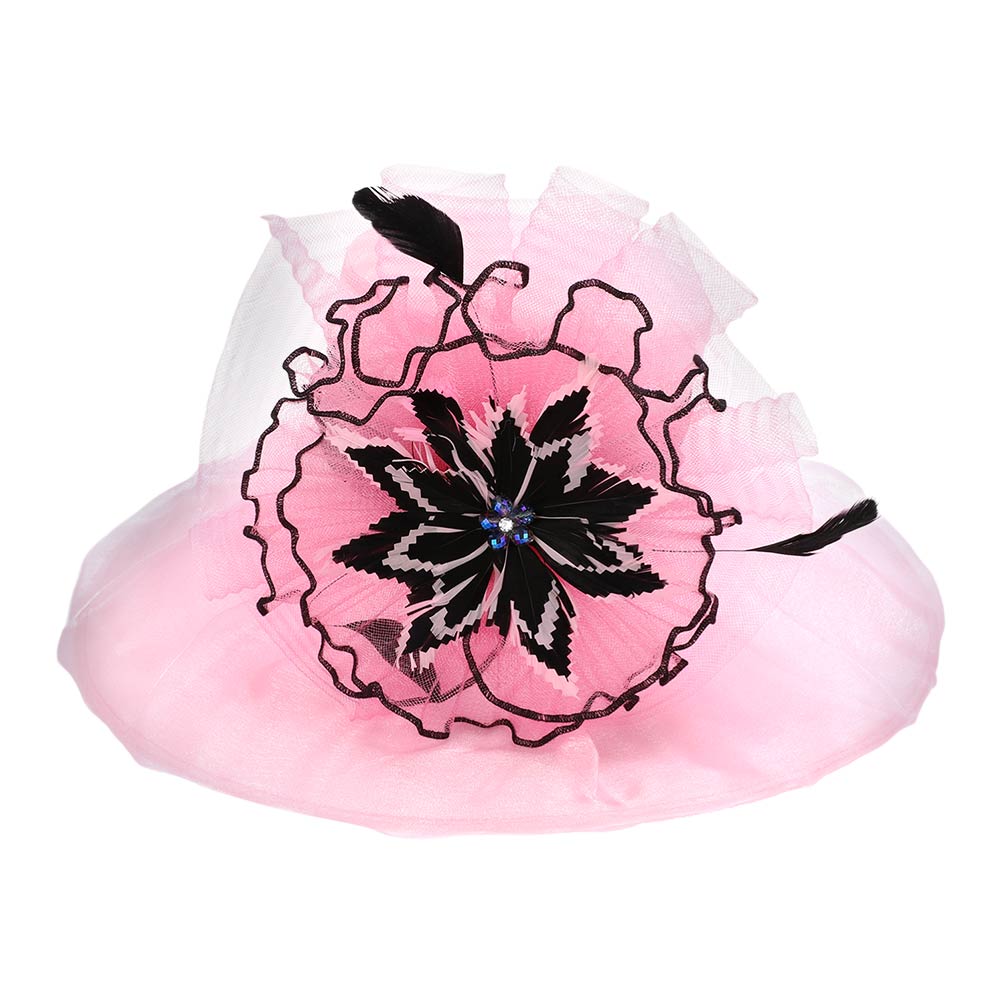 Bold Floral Accent Fascinator Headband Hair Clip Statement Dressy Hat Pink