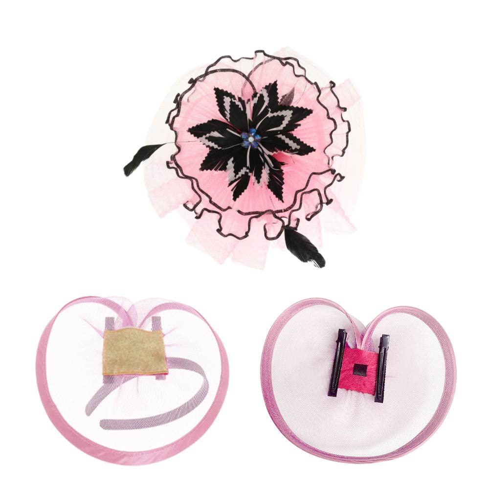 Bold Floral Accent Fascinator Headband Hair Clip Statement Dressy Hat Pink