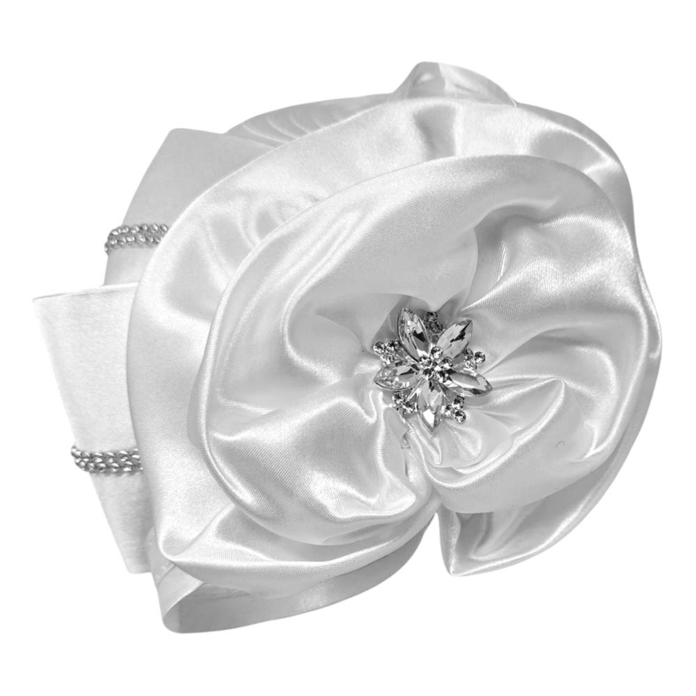 Rhinestone Embellished Elegant Floral Accent Fascinator Dressy Hat White
