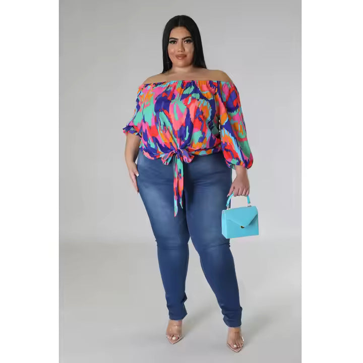 Trending Products New Arrivals Hot Sale Summer Casual Loose Strapless Fat Lady Print Top