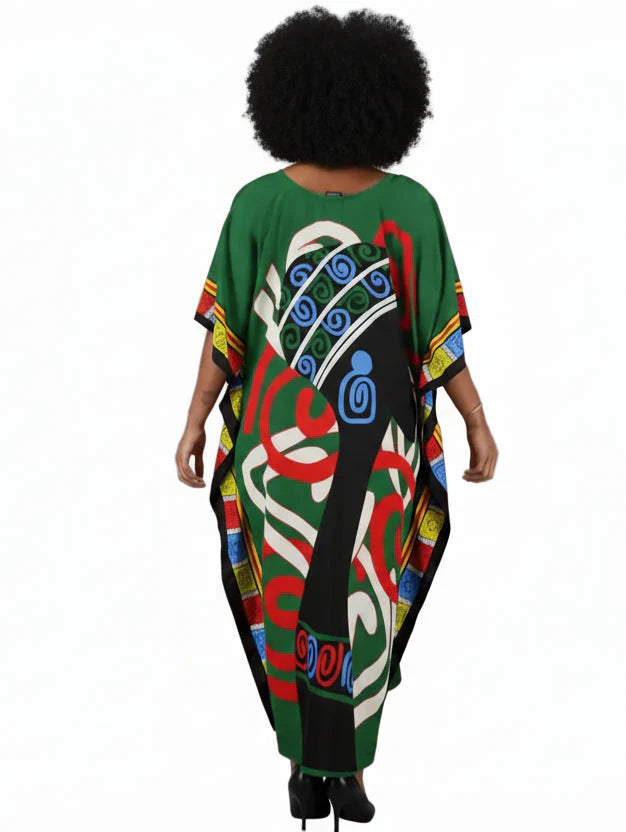 Kaftan Dress /Ethnic Print Green -