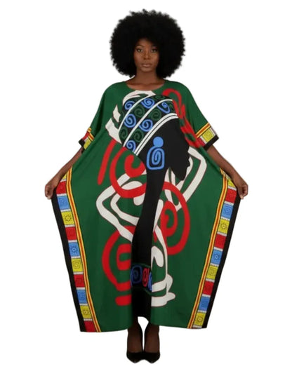 Kaftan Dress /Ethnic Print Green -