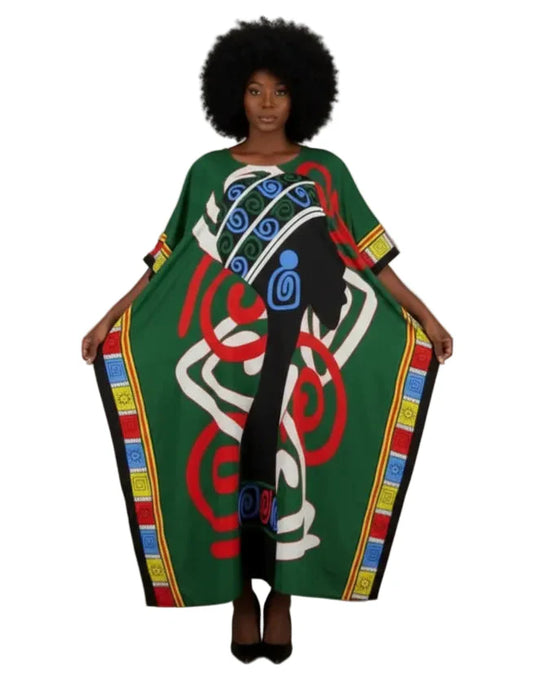 Kaftan Dress /Ethnic Print Green -