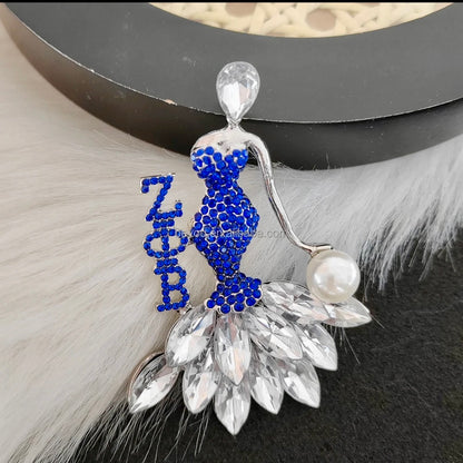 Zeta Phi Beta Symbol Dressing Girl Organization Greek Letter ZOB Beauty Rhinestone 1920 Metal Greek Women Brooch for Gift