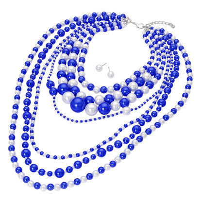Chunky Pearl Beaded Multi Layered Statement Necklace