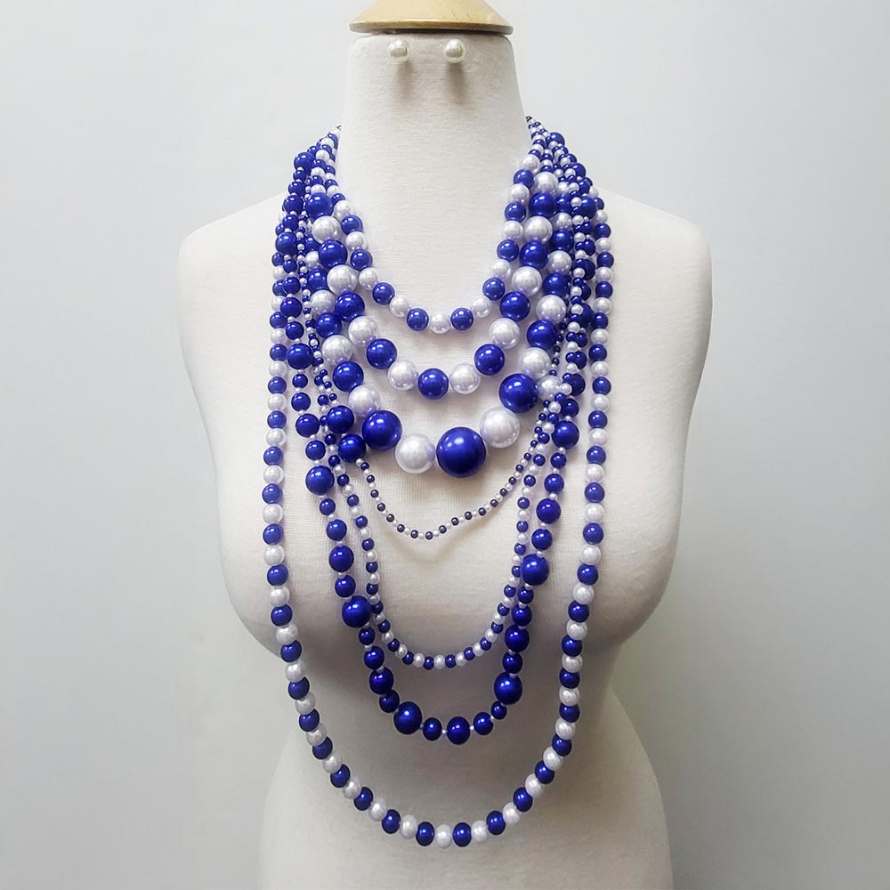 Chunky Pearl Beaded Multi Layered Statement Necklace