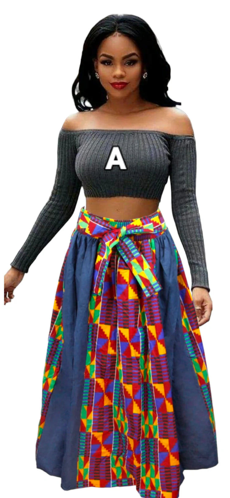 Kente & Denim Panel Skirt