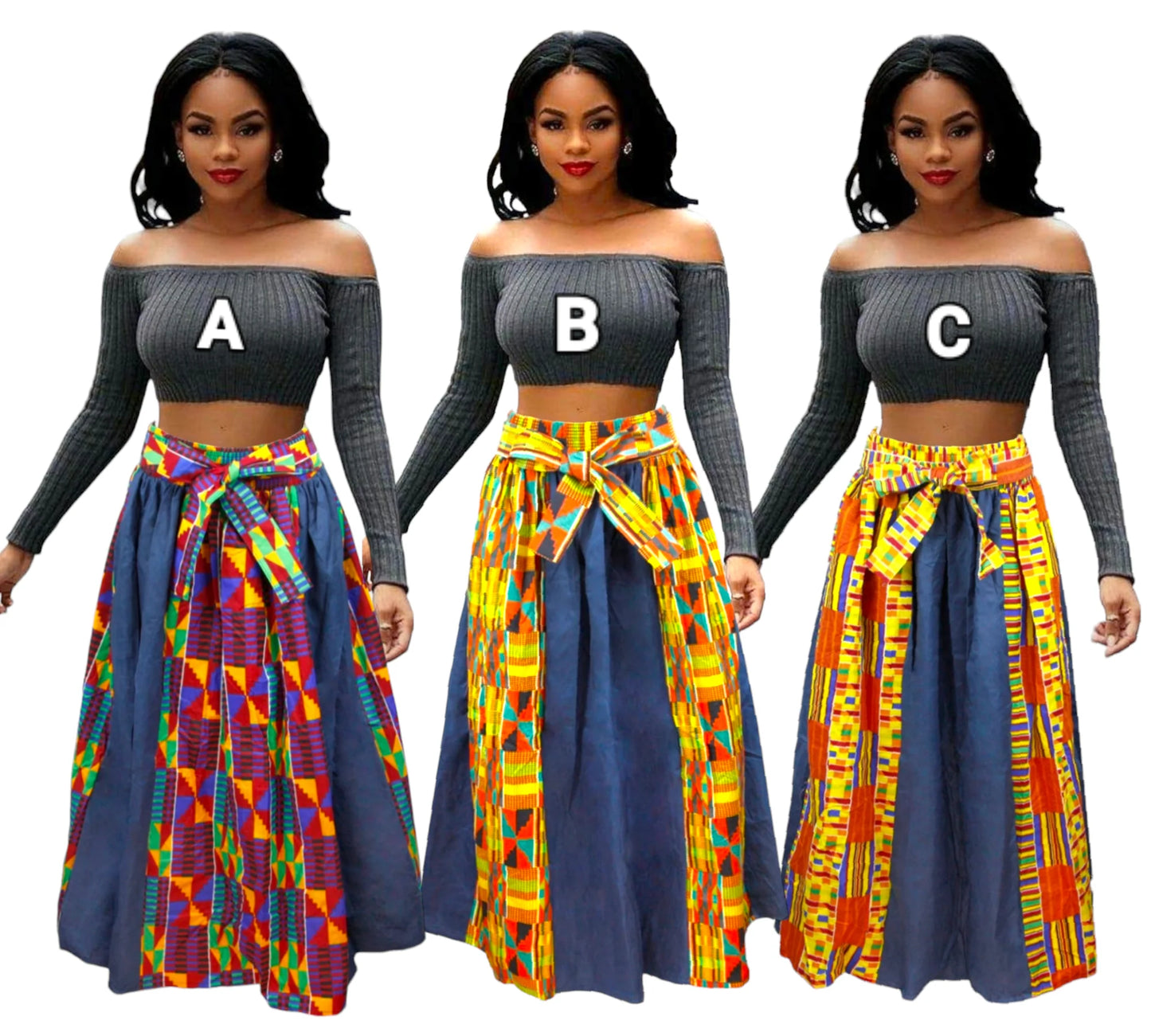 Kente & Denim Panel Skirt