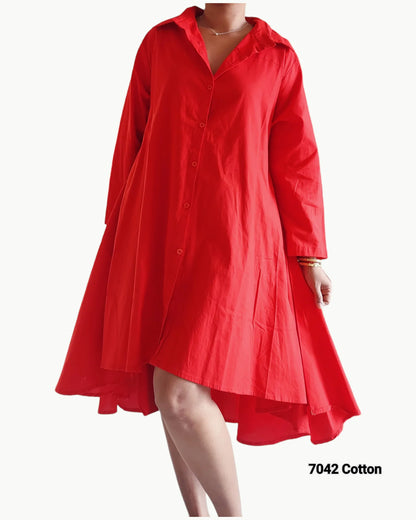 Cotton Swing Dress- Red
