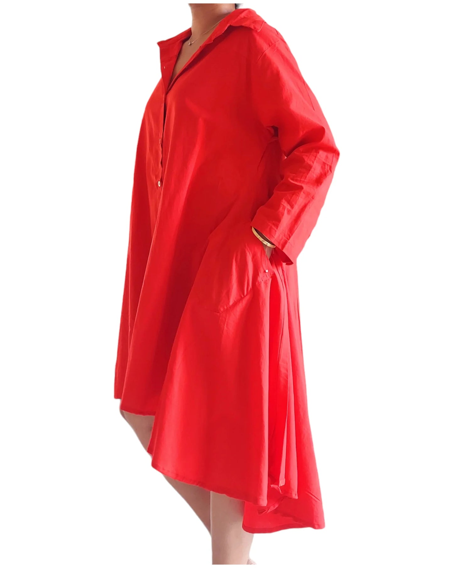 Cotton Swing Dress- Red