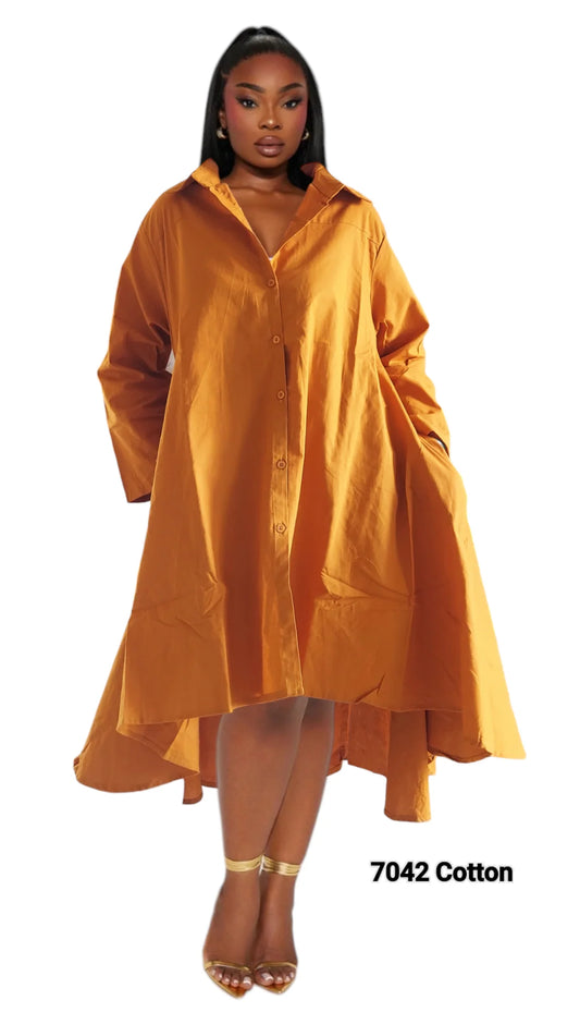 Cotton Swing Dress-Mustard