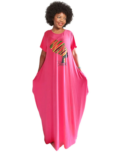 Blessed Afro Bubble Jersey Dress/Short Sleeve  Pink