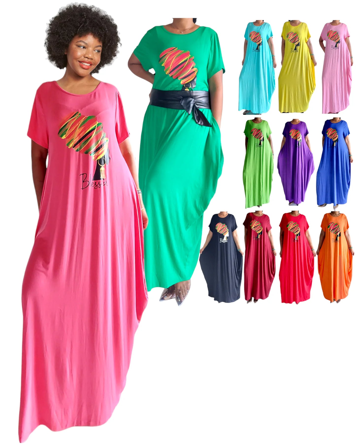 Blessed Afro Bubble Jersey Dress/Short Sleeve  Pink