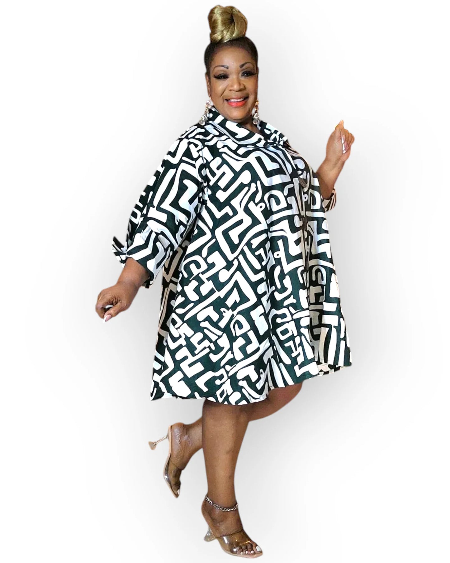 Cotton Short Dress / Blouse- Geometric Pattern