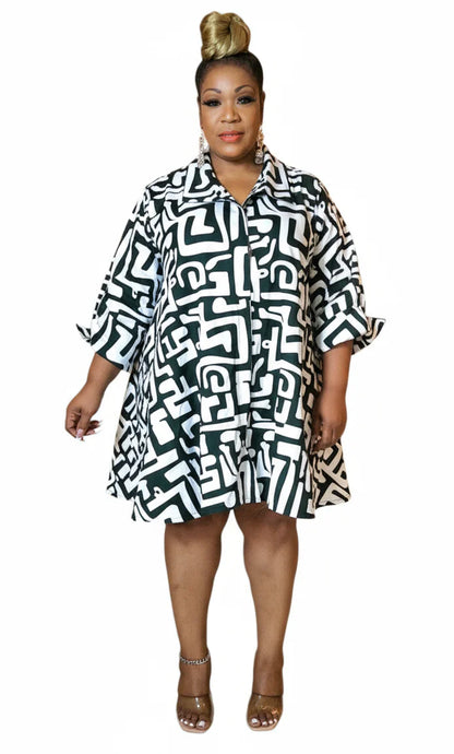 Cotton Short Dress / Blouse- Geometric Pattern