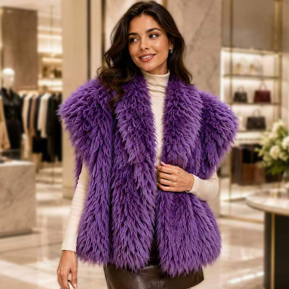 Oversized Shaggy Plush Faux Fur Open Front Winter Vest