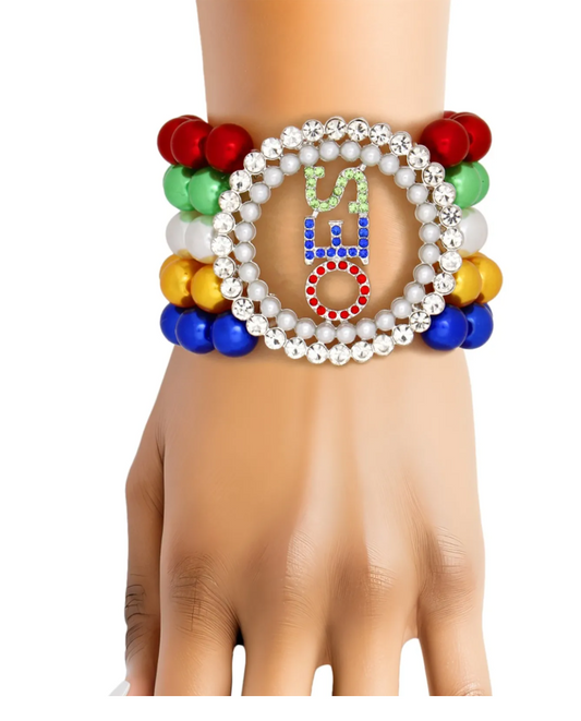OES Sorority Round Multi Pearl Bracelet for Women