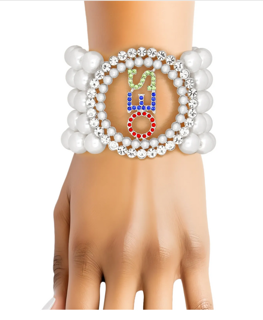 OES Sorority Round White Pearl Bracelet for Women