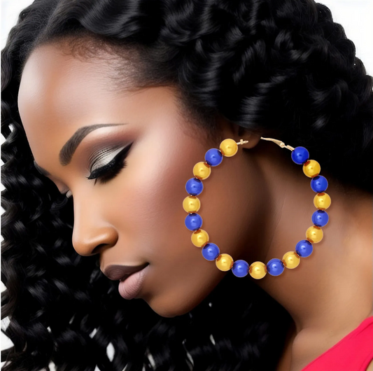 SGRHO Sorority Blue Gold Pearl Hoops for WomenSGRHO Sorority Blue Gold Pearl Hoops for Women