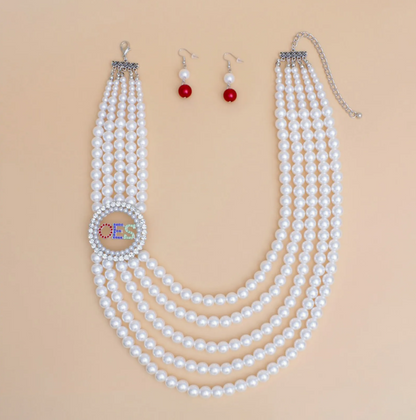 OES Sorority White Pearl Necklace Set for Women