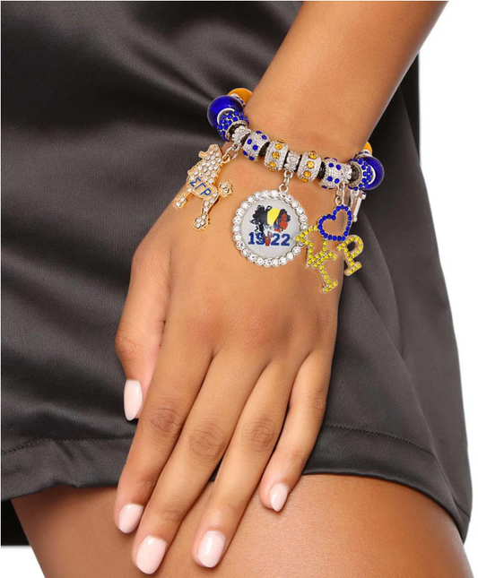 SGRHO Blue Gold Sorority Charm Rondelle Bracelet