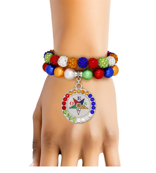 OES Sorority Pearl Clay Bead Round Charm Bracelets