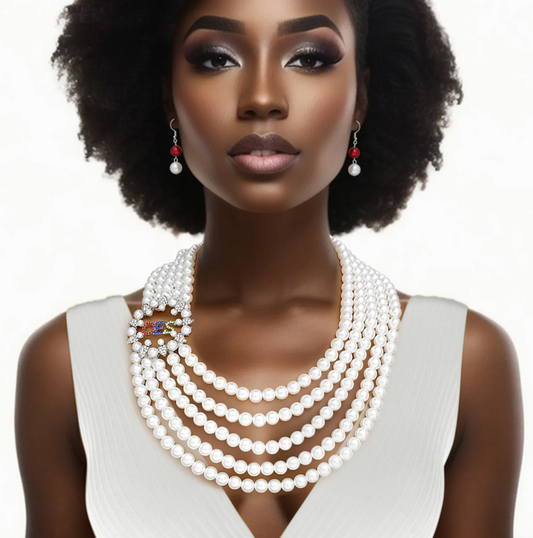 OES Sorority White Pearl Elegant Necklace Women