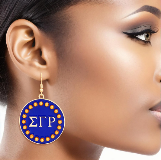 SGRHO Sorority Round Blue Fish Hook Earrings