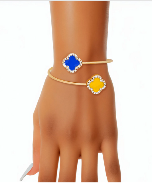 SGRHO Sorority Blue Gold Stone Clover Open Bangle