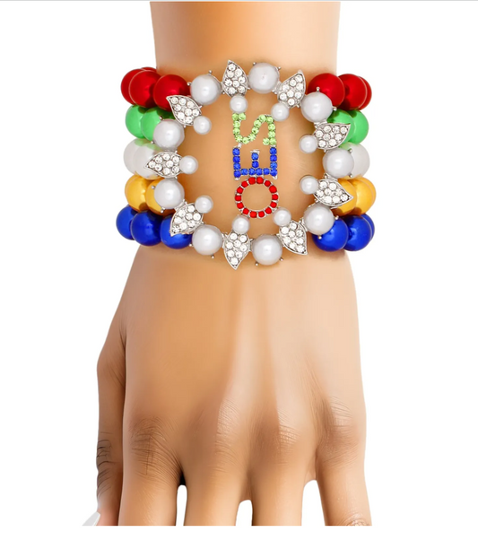 OES Sorority Multi Pearl 5 Strand Bracelet Women