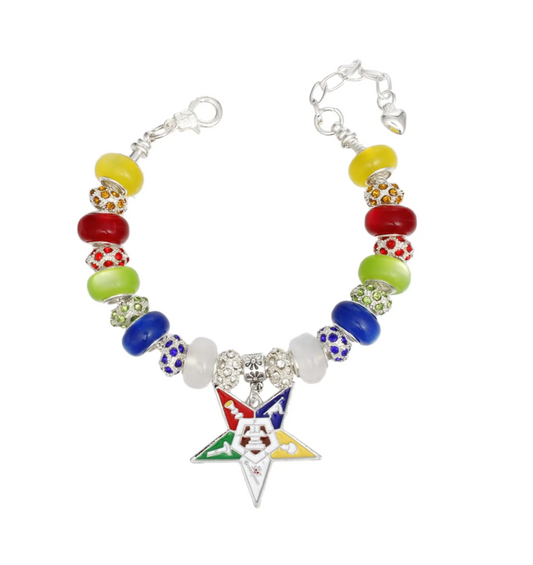 OES Sorority Rondelle Bead Star Charm Bracelet