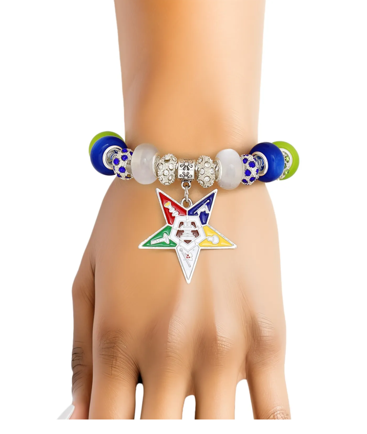 OES Sorority Rondelle Bead Star Charm Bracelet