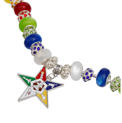 OES Sorority Rondelle Bead Star Charm Bracelet