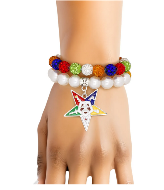 OES Sorority Pearl Ball Bead Star Charm Bracelets