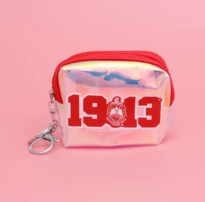 DST Sorority Iridescent Zipper Pouch Keychain Clip
