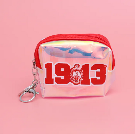 DST Sorority Iridescent Zipper Pouch Keychain Clip