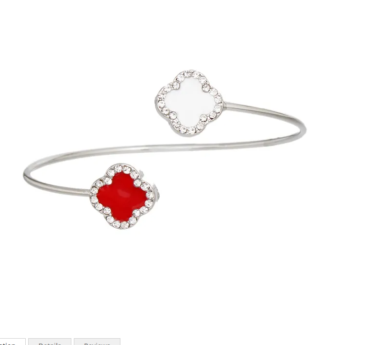 DST Sorority Red White Stone Clover Open Bangle