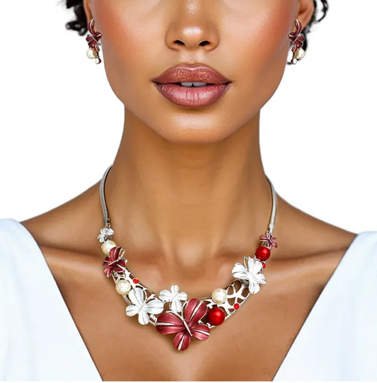 Collar Refined Red White Butterfly DST Necklace