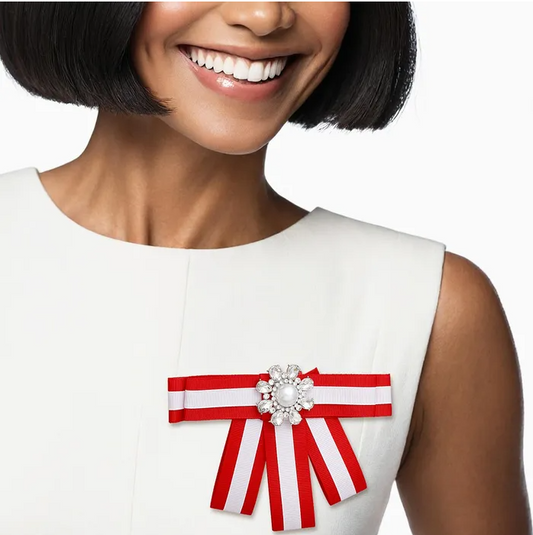 DST Sorority Red White Bow Tie Style Brooch