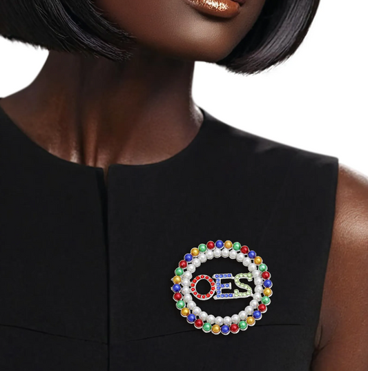 OES Sorority Round Multicolor Pearl Brooch Pin
