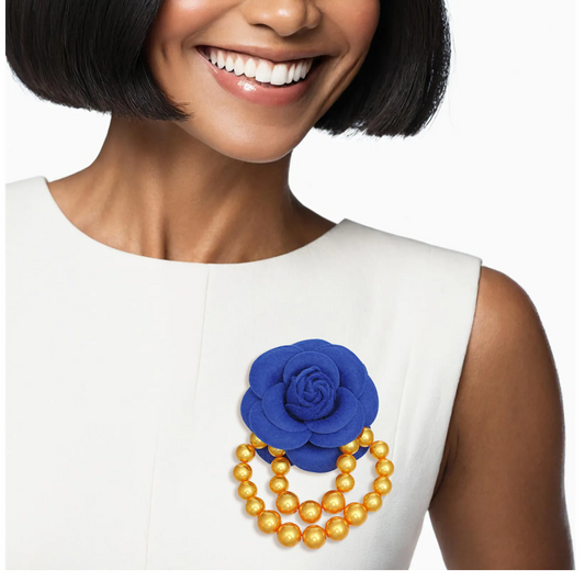 SGRHO Sorority Blue Flower Draped Pearls Brooch