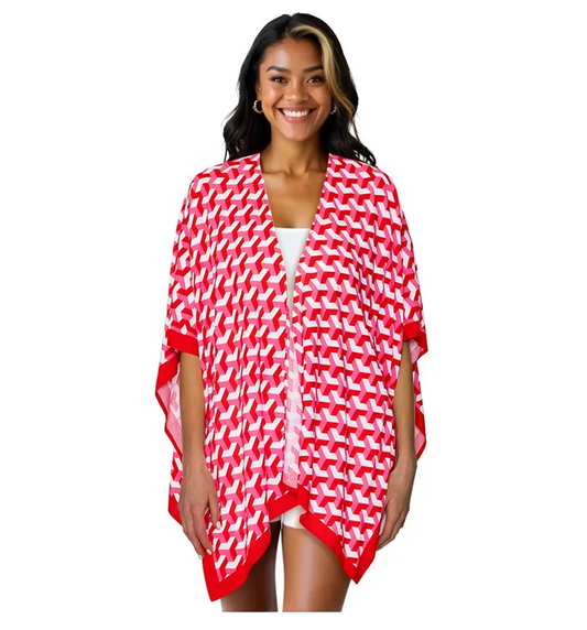 DST Sorority Kimono Red White Block Print Women
