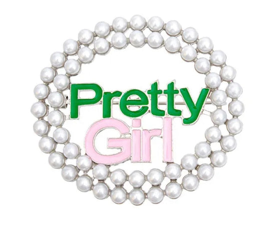 Pink Green White Pearl Pretty Girl Brooch