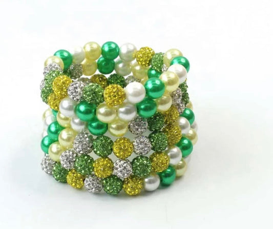 Yellow and Green Pearl Bracelet Stack,  Pearl Wrap Bracelet, Boho Beaded Spiral Wrap Bracelet, Elegant  Jewelry