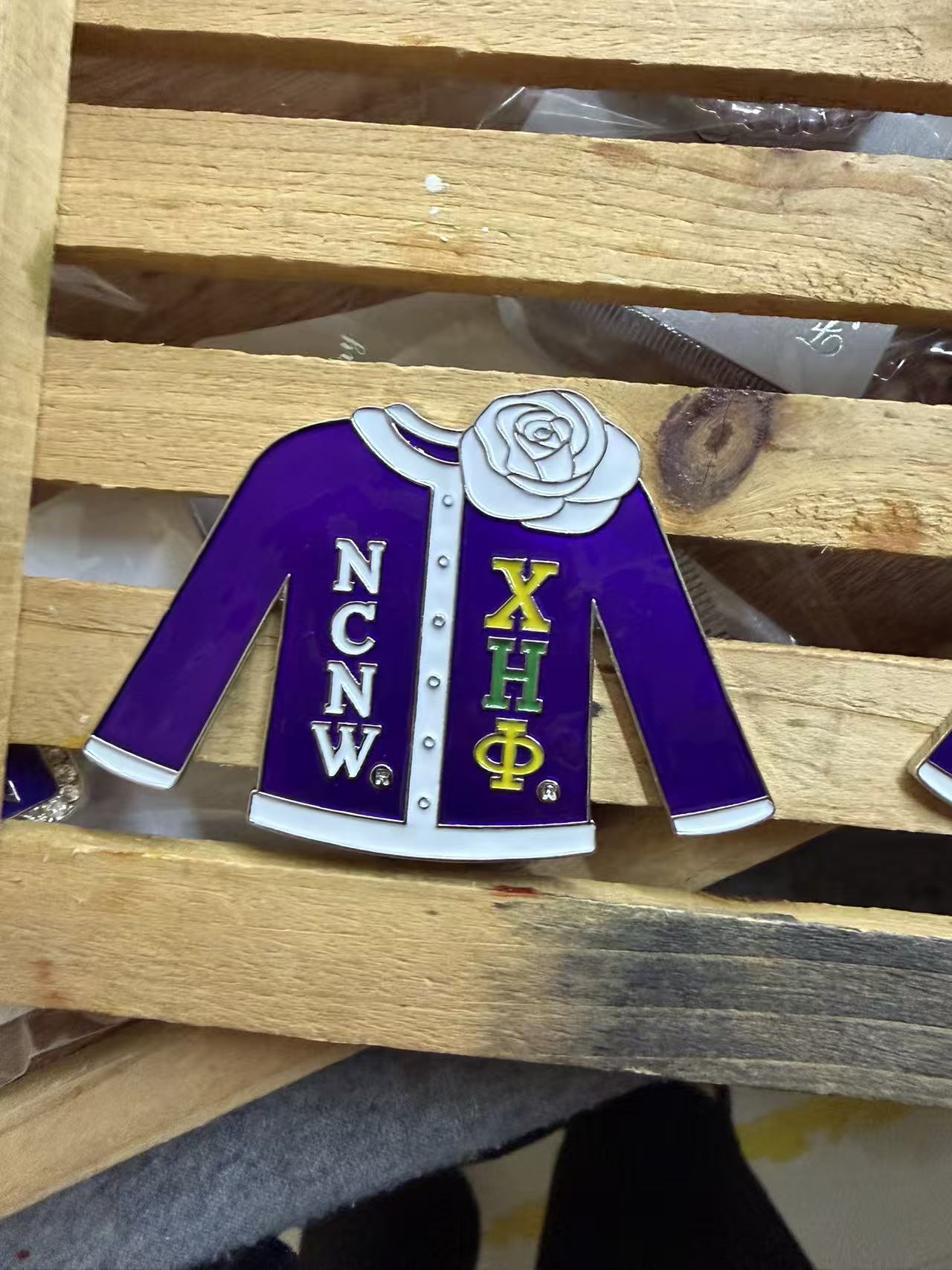 Chi Eta Phi NCNW  Purple and White  Sweater Sorority Brooch