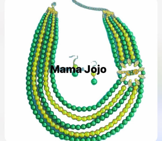 Chi Eta Phi Necklace Green and Yellow Pearl Soror Set for Women